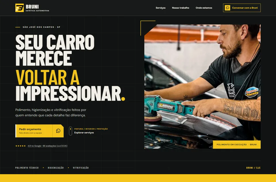 Captura da página inicial de Bruni Estética Automotiva