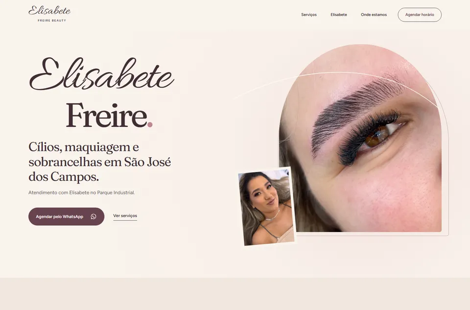 Captura da página inicial de Elisabete Freire Beauty